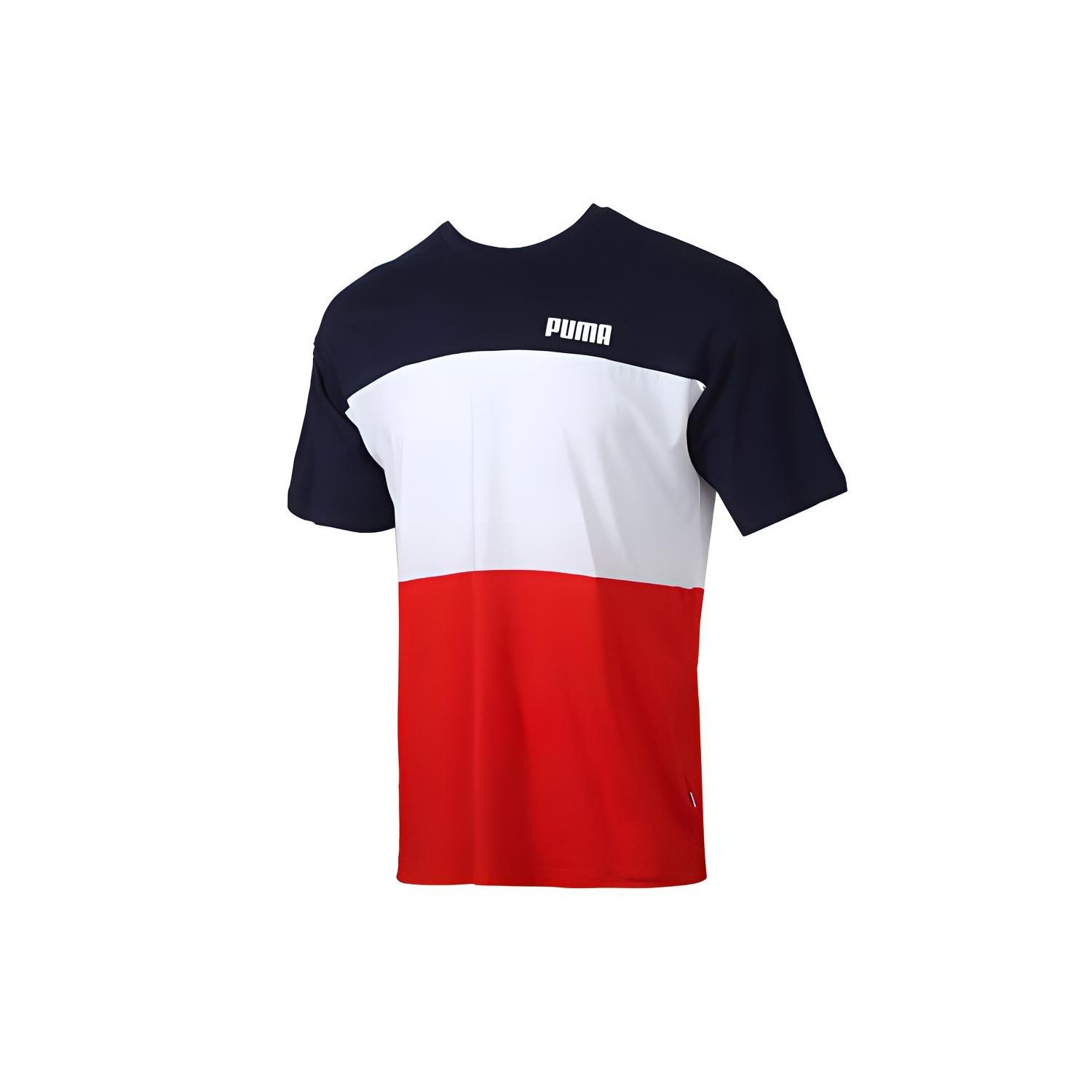 PUMA Contrasting Colors logo Knit Breathable Short Sleeve Navy White Red Men s 586041-06 L