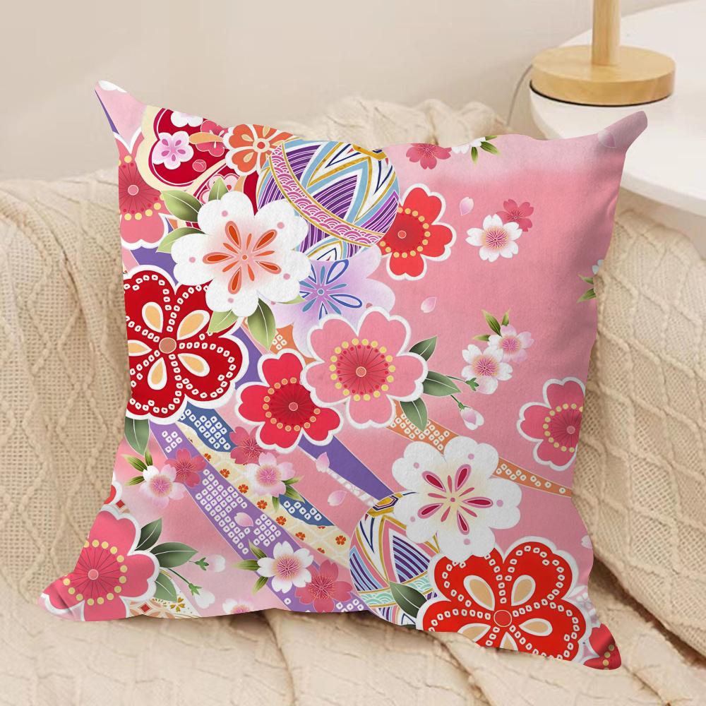 Cherry blossoms Cushion Cover Soft Plush Fabric DoubleSided Printed Cushion Covers for All Seasons Home Decor
