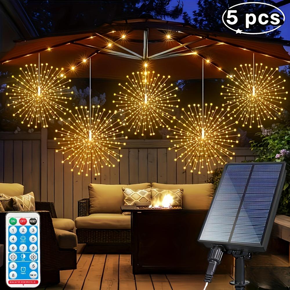 1 Set 5 In 1 Hanging Solar Fireworks Lights 450 LEDS Star Burst Light Outdoor Waterproof 8-Mode with Remote Control