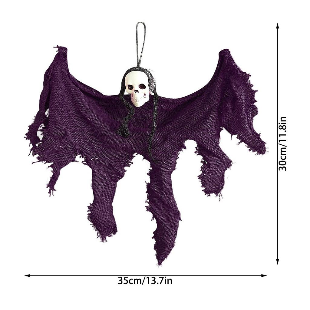 Halloween Hanging Ghost Decoration with Mesh Fabric and Skull Head for Indoor Outdoor Party Haunted House Props