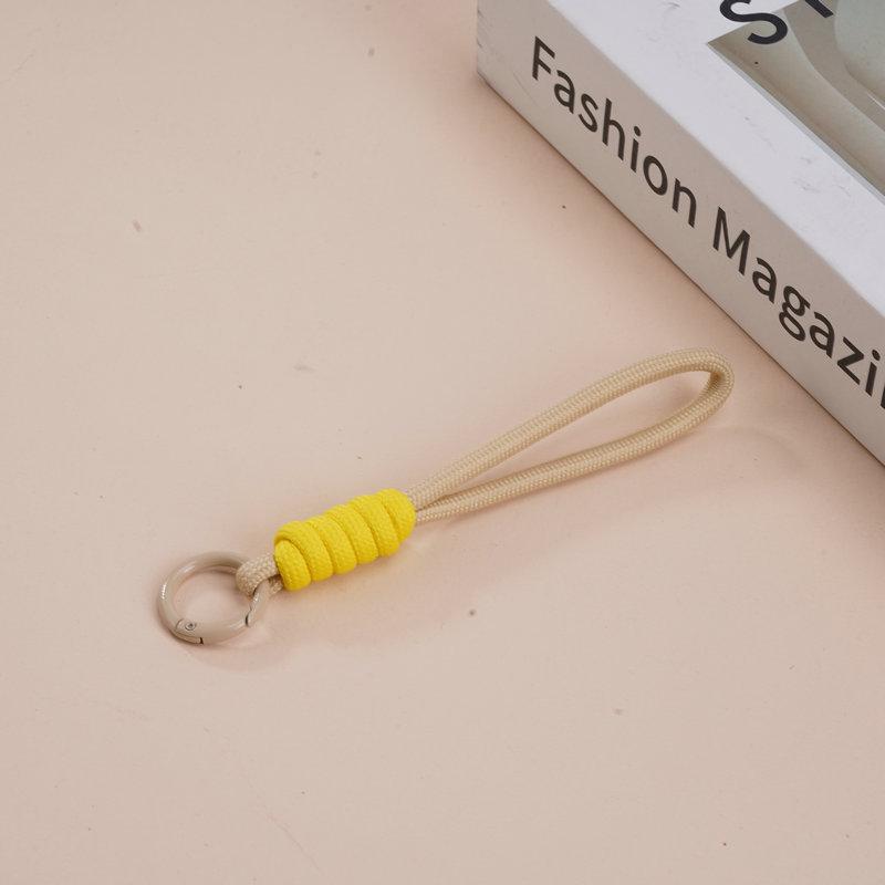 Multifunctional Color Block Woven Lanyard Keychain with Cartoon Plush Bag and Perler Bead Pendant