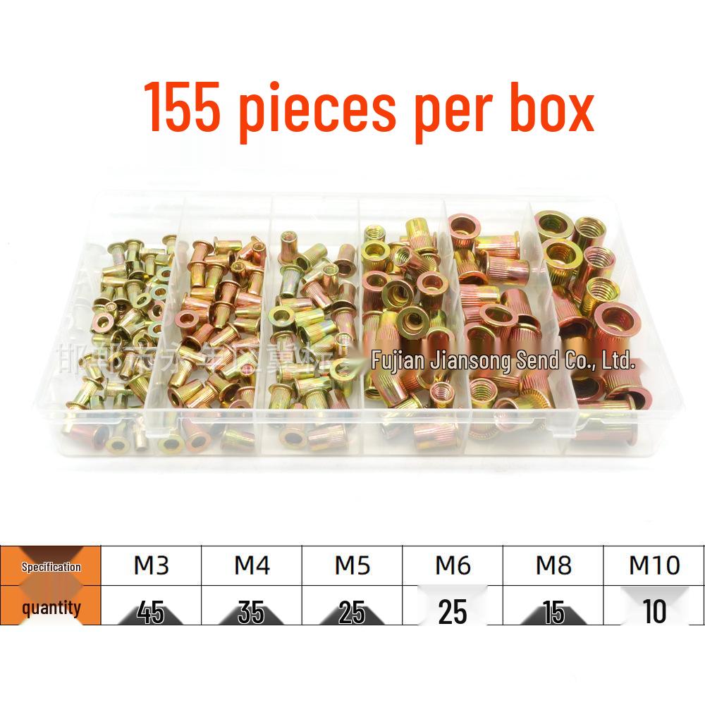 Boxed 220PCS Carbon Steel Rivet Nuts Galvanized Flat Head Vertical Stripe Caps