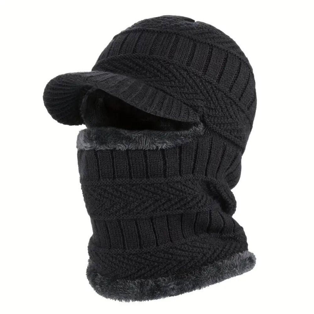 New Woolen Yarn Skullies Beanies Hats Windproof With Brim Winter Beanies Warm Ring Scarf Thickening Ski Mask Caps Outdoor