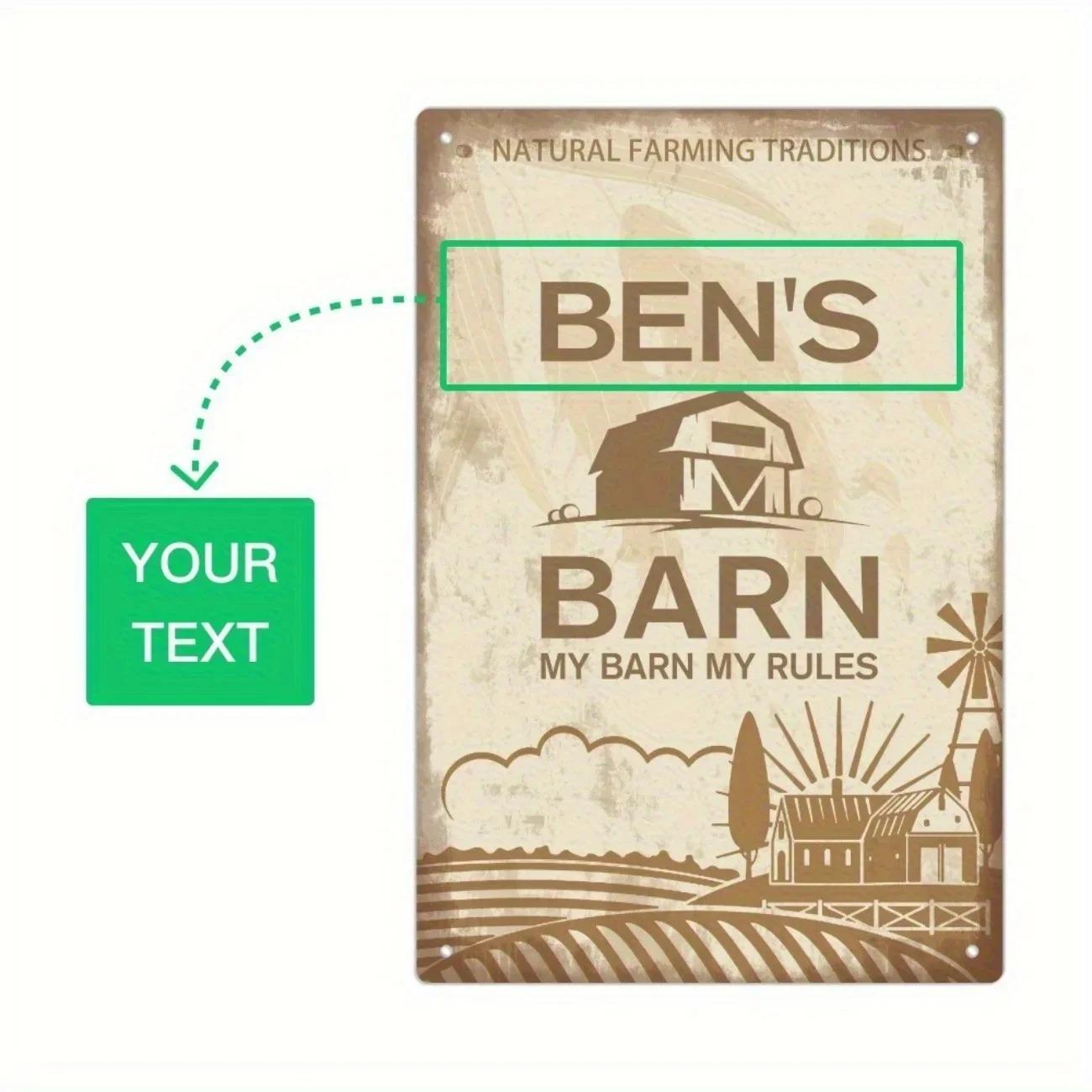 

1pc Vintage Customizable Metal Sign | Personalized Farm Barn Plaque | Rustic Home Decor Wall Art for Porch/Garage 20x30cm（7.8x11.8inch）