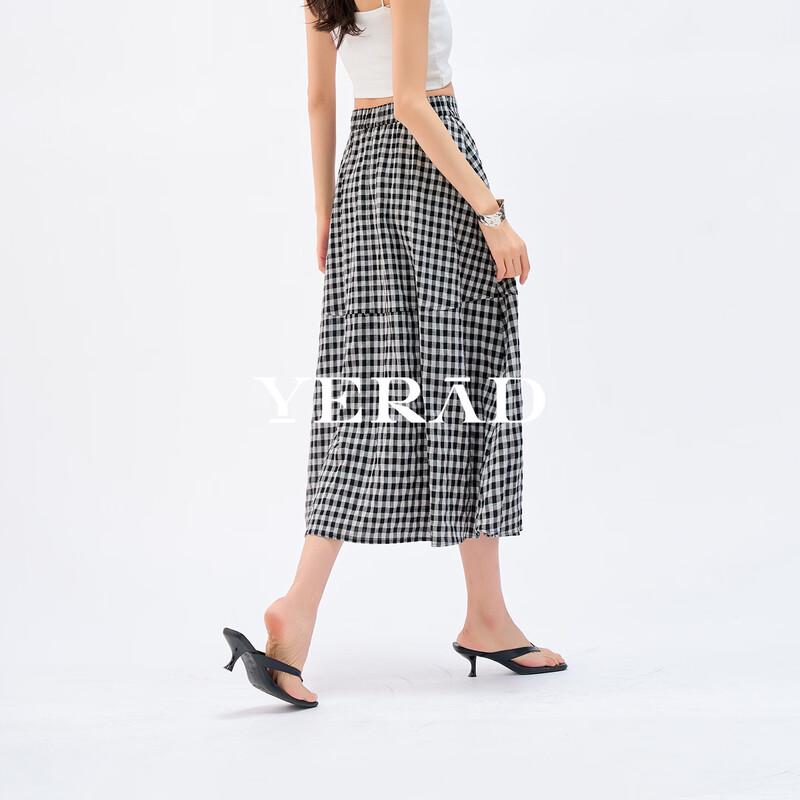 YERAD Lyocell Linen Blend Plaid Midi Skirt M