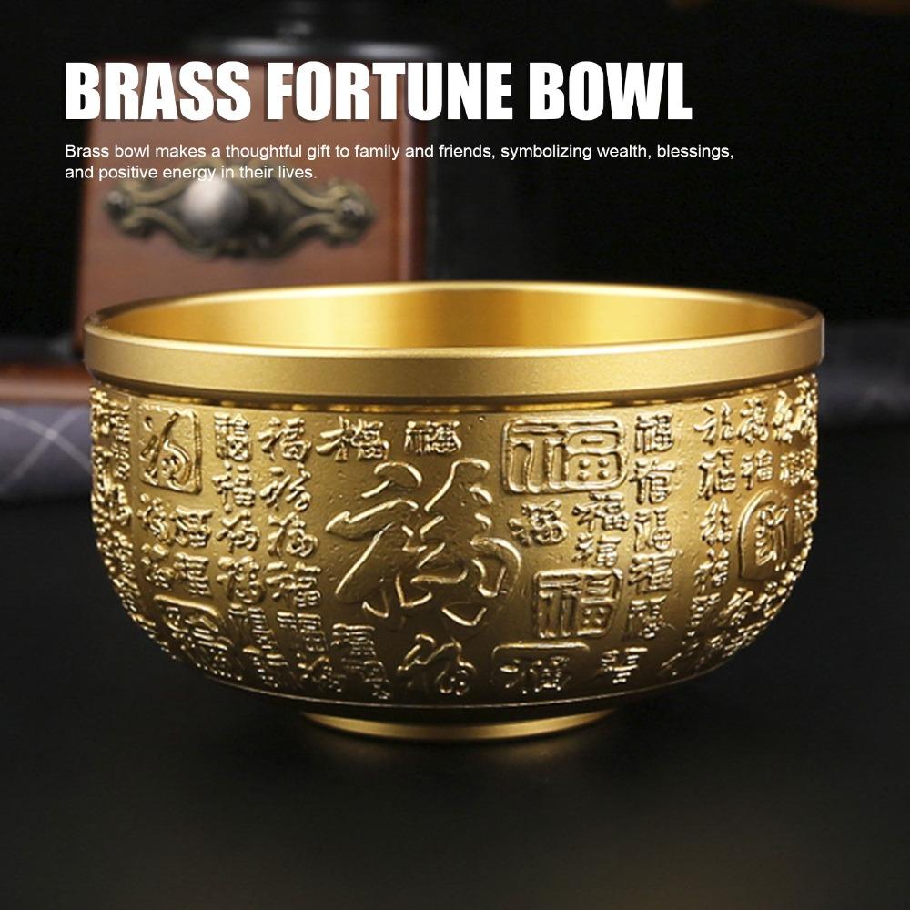 Hundred Blessings Chinese Fortune Bowl 10cm Brass Treasure Bowl Gift For Wealth
