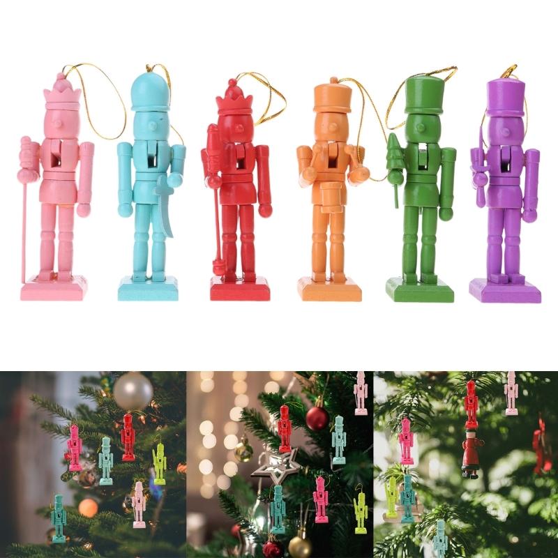 6 Pieces Nutcrackers Christmas Tree Decorations 12.5cm Holiday Wood Hanging Pendant Colorful Door Embellishments