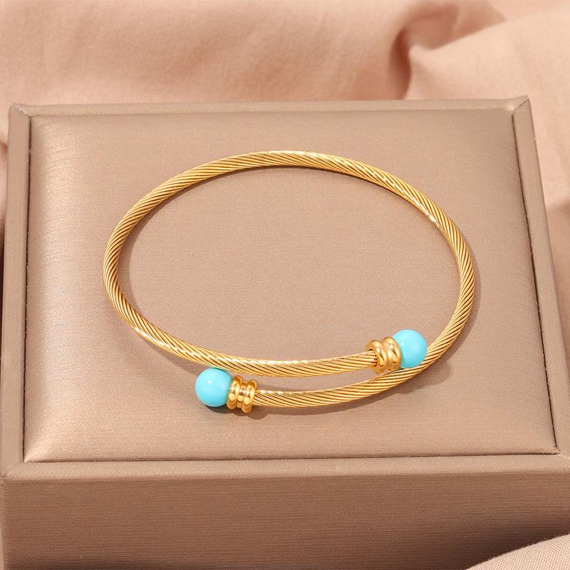 Popular, Personalized Trend, Retro Stainless Steel Winding Geometric , Pearl Steel Wire