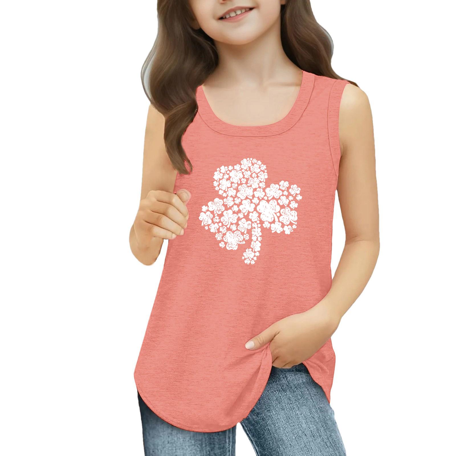 

Girls Kids Summer Crewneck Sleeveless Shirts Tank Tops St. Patrick s Day 170 кавун червоний колір