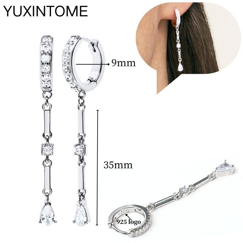 925 Sterling Silver Ear Needle Fashion Hoop Earrings White Crystal Luxury Women's Silver Earrings Wedding Women's Jewelry Gift
