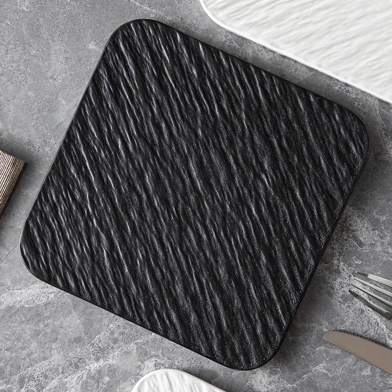 European Ceramic Square Dinner Plate Black White Western Steak Plate Home Ceramic Fruit Salad Dessert Dishes Kitchen Tableware