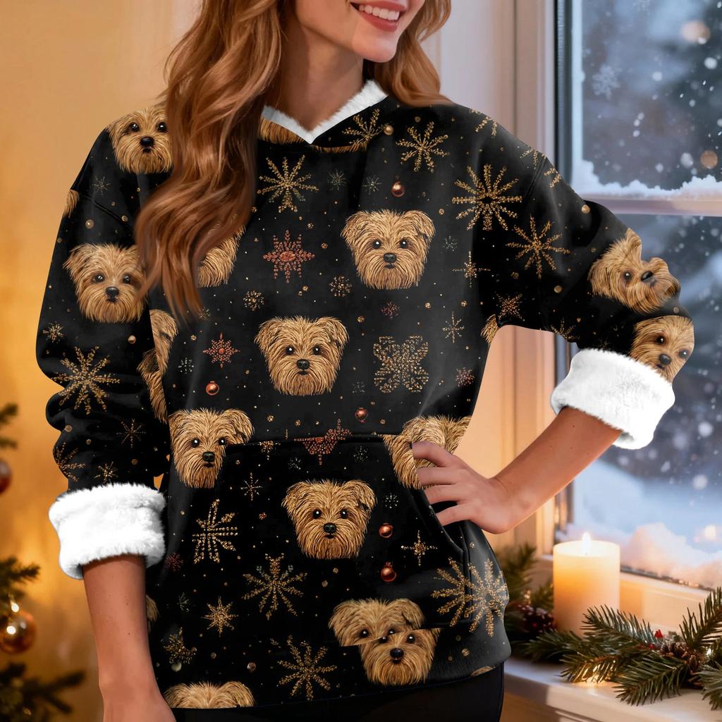 Women's Fashion Casual Long Sleeve Christmas Printed Hooded Sweatshirt