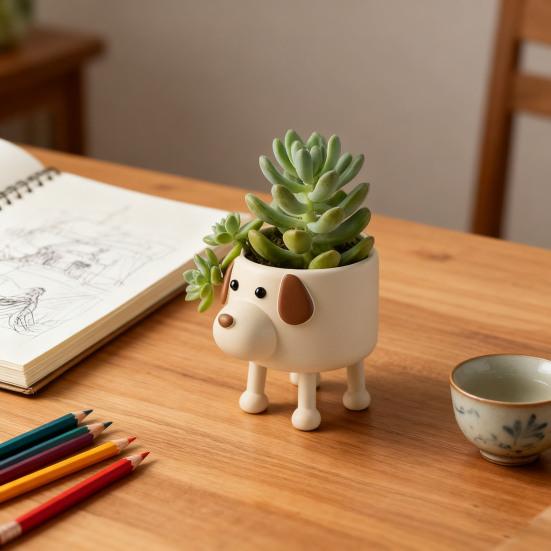 Puppy Flower Pot Cute Ceramic Plant Pot Desktop Decorative Dog Planter for Succulents Home