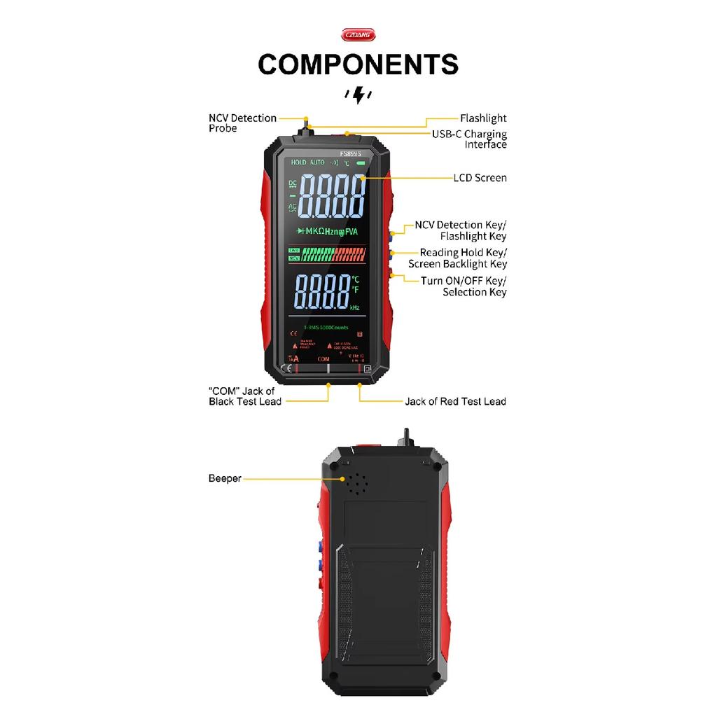 Voice Broadcast Digital Multimeter 6000 Counts Auto-ranging DMM Multi Tester Easy To Read with Carry Case for Continuity Diode N