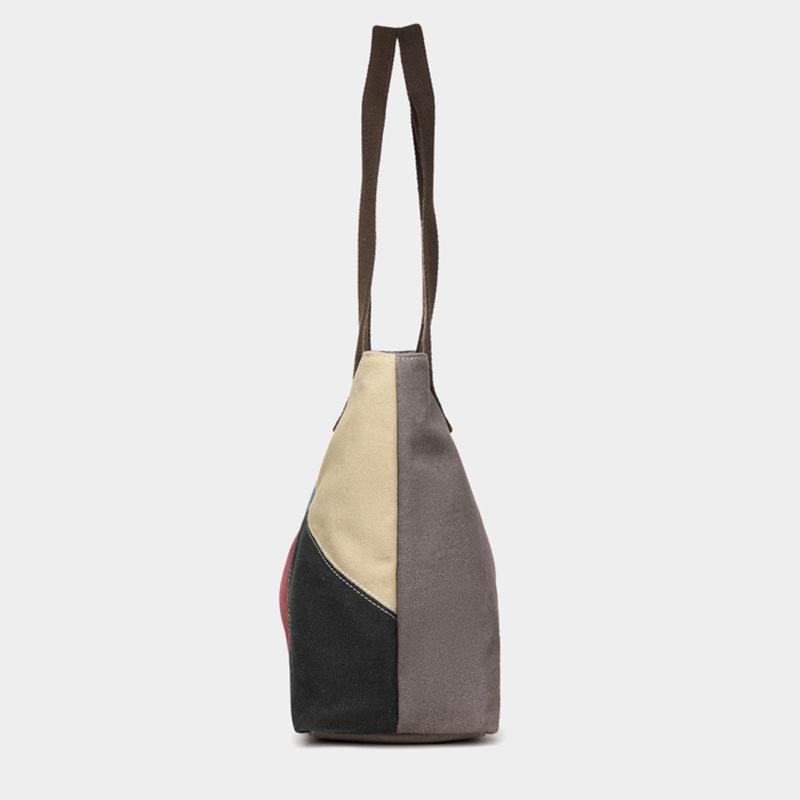 Yogodlns New Spliced Canvas Women's Shoulder Bag Large-capacity Portable Messenger Bag Casual Ethnic Style Contrasting Color Bag