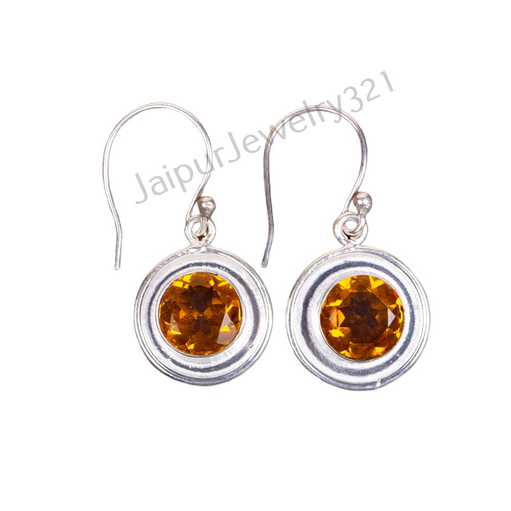 Natural Citrine Gemstone 925 Sterling Silver Jewelry Handcrafted Earrings 1.40" EE-4-7