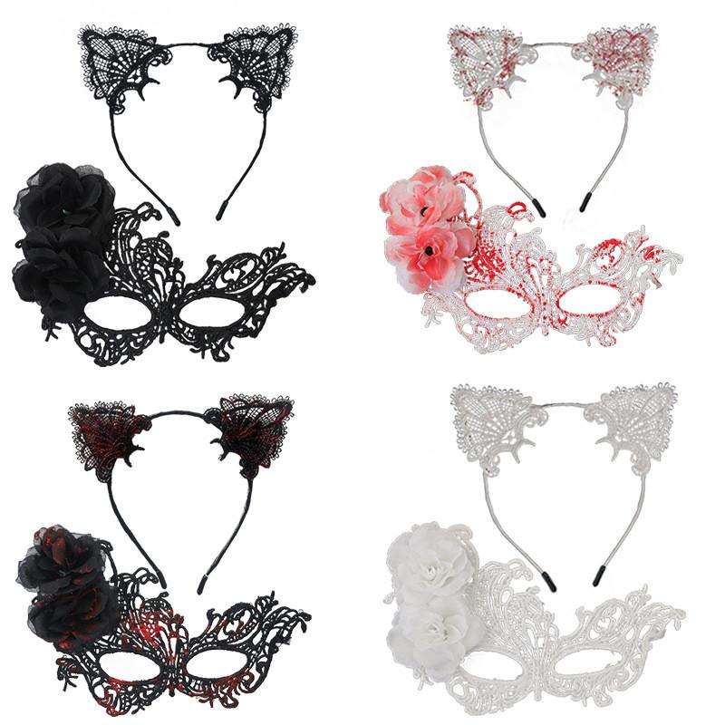 Anna Princess Lace Mask Set With Cat Ear Headband For Halloween And Costumes