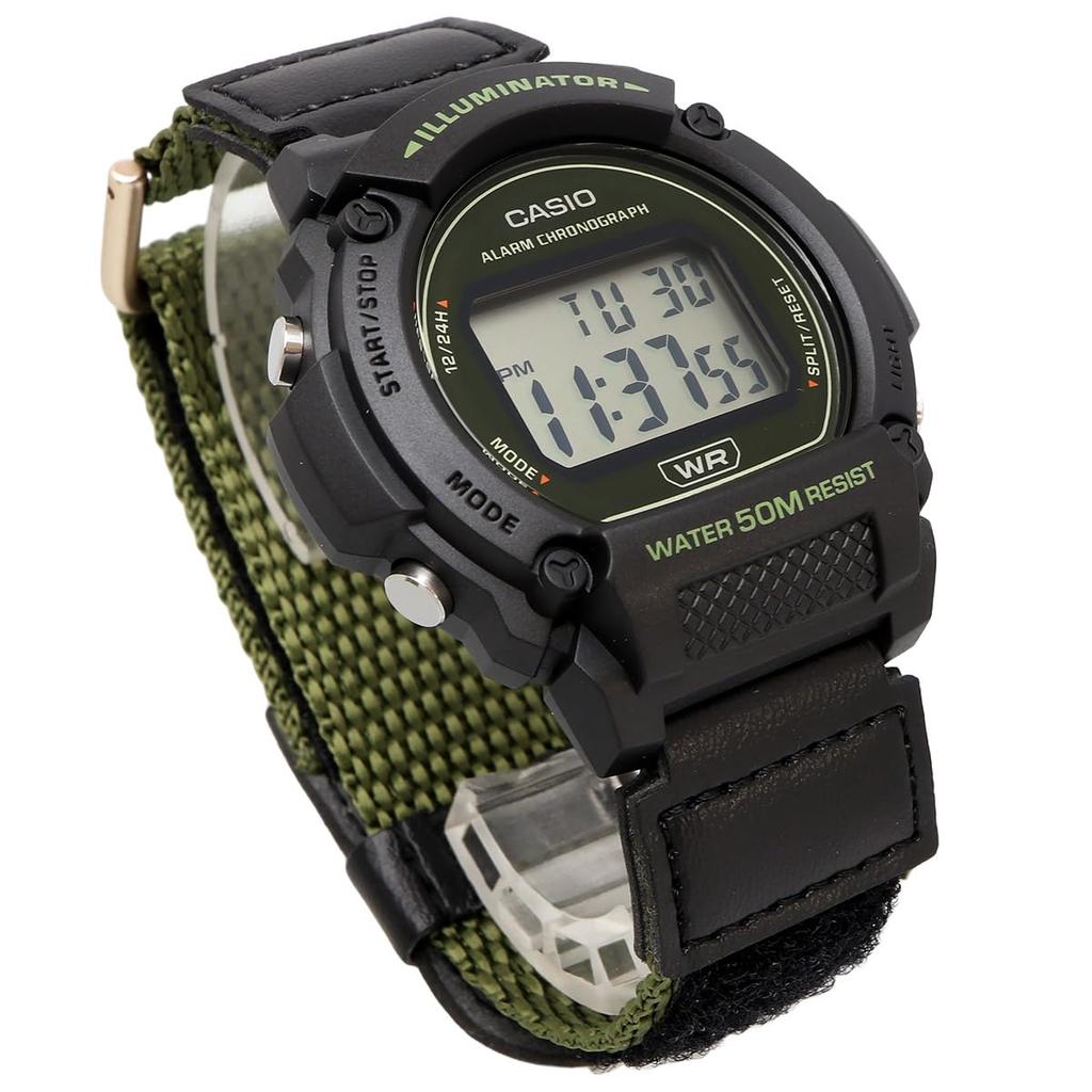 Casio Orologio Digitale Standard Verde con Chiusura in Velcro Modello Internazionale W-219HB-3AV Cinturino da Uomo, [Usato]