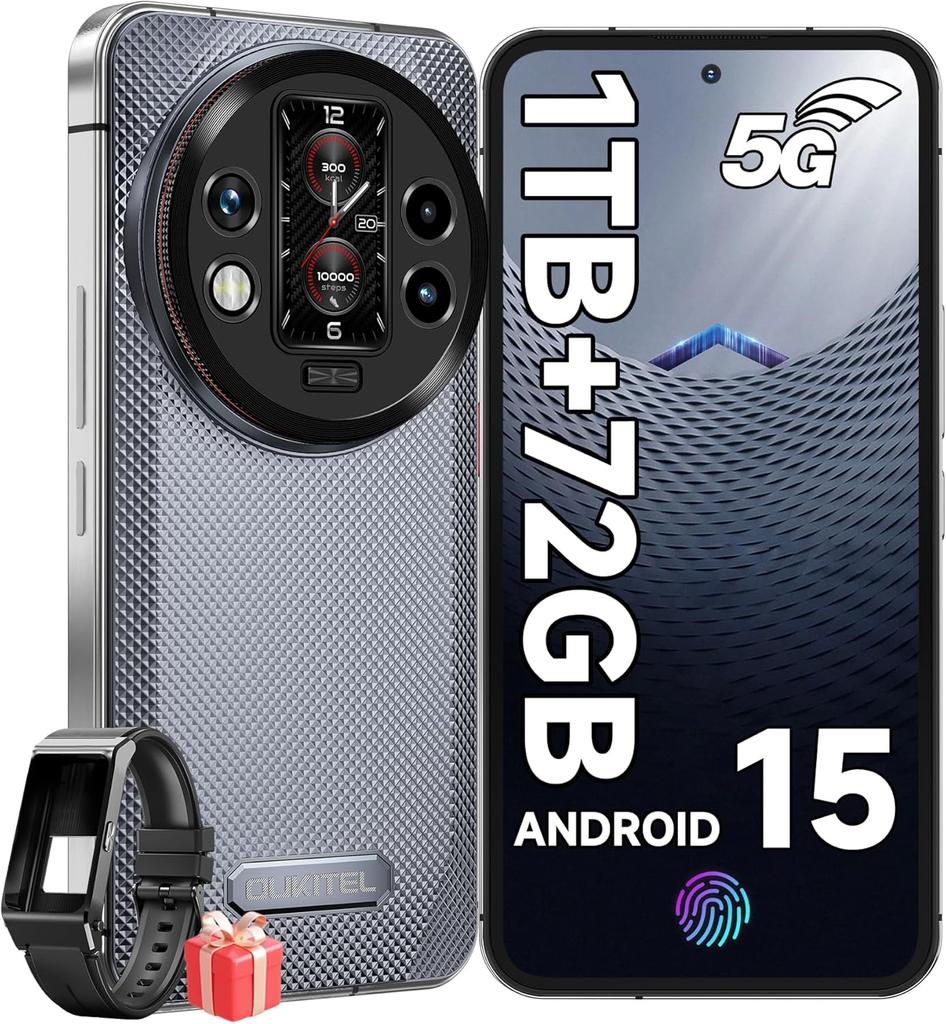 OUKITEL WP200 Pro 5G Cellphone 72GB+1TB 6.7" FHD+ 8800mAh108MP Android 15 NFC GPS with Earphone/SmartWatch