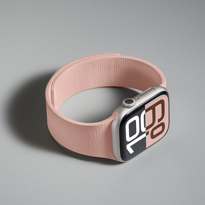 Lychee Pattern Magnetic Silicone Sports Watch Strap, Compatible with Apple S7, S8, S9, S10, S11, New SE