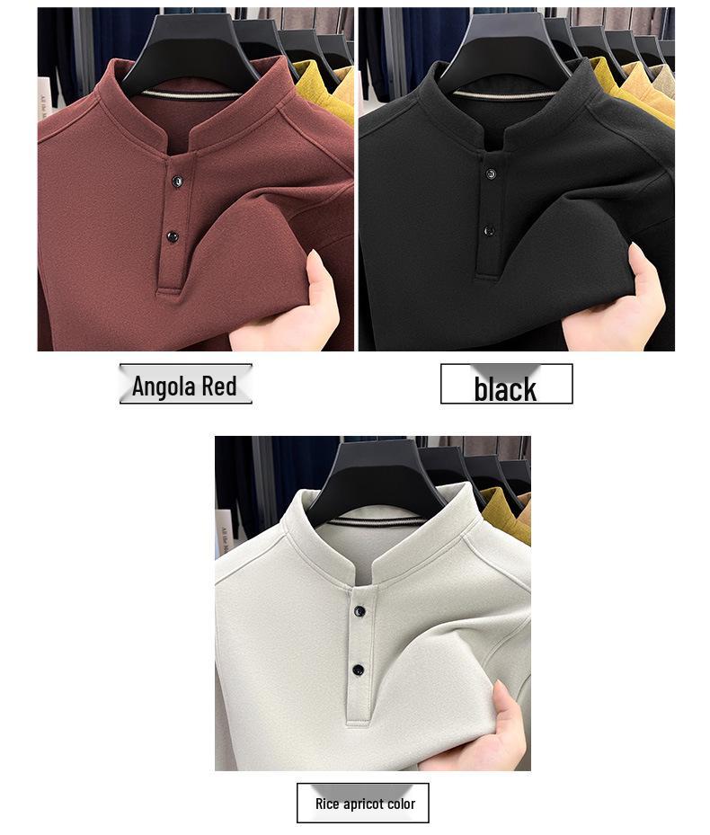 Men's German Velvet Two-Button Hoodie: Double-Sided, Chinese Style, Warm and Thickened, Autumn/Winter Casual Base Layer.