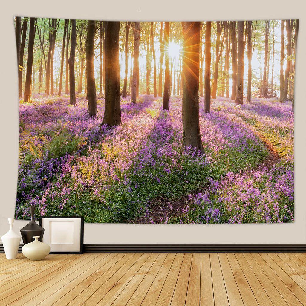 Green Forest Tree Wall Hanging Tapestries Mandala Natural Stream Flower Bedroom Wall Decor Camping Blanket  Dropshipping