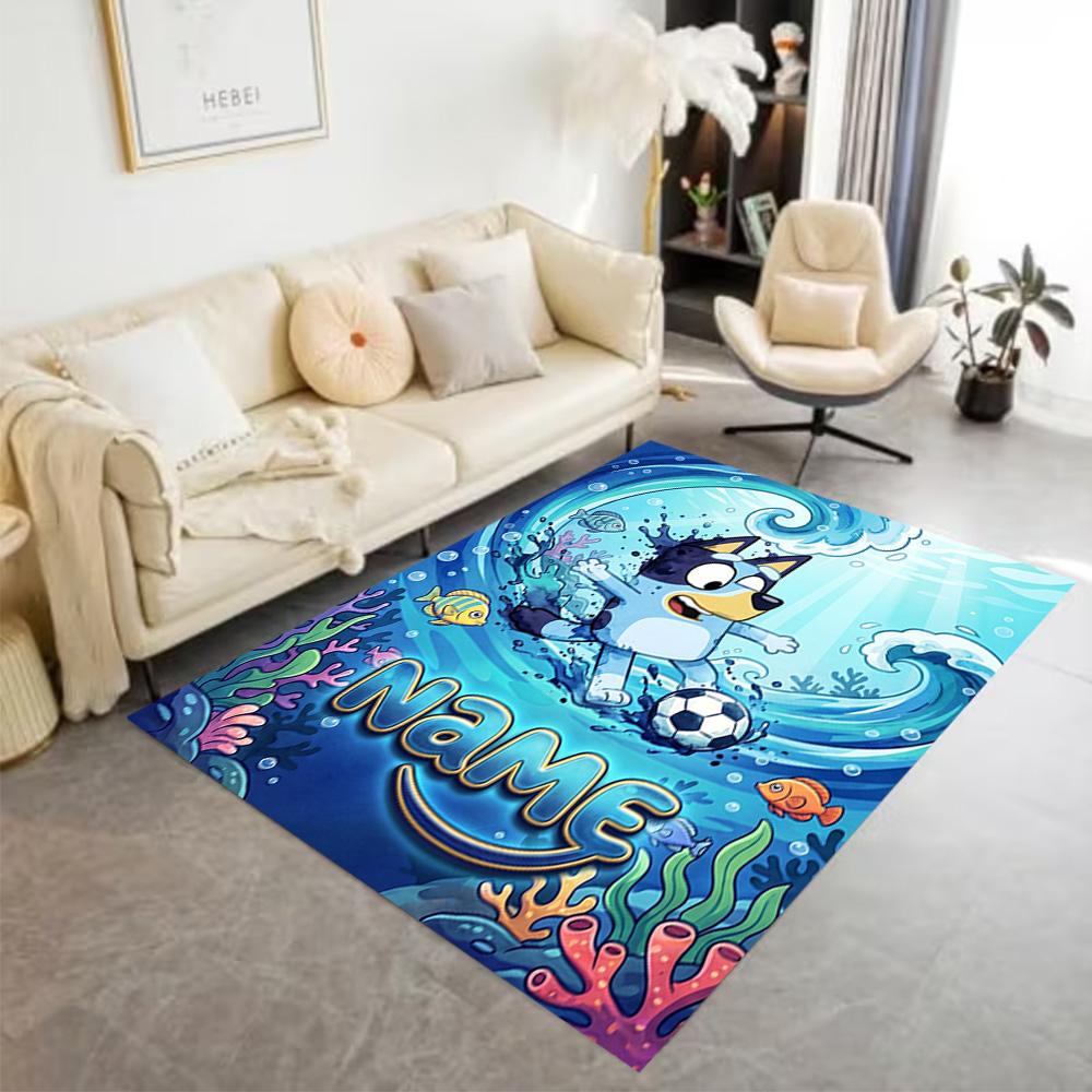 Soccer Fun Bluey Customize Your Name Area Rug Design for Bedrooms Dining Room Living Rooms Foyer Antislip Carpet Office home decor Wedding Party Gift