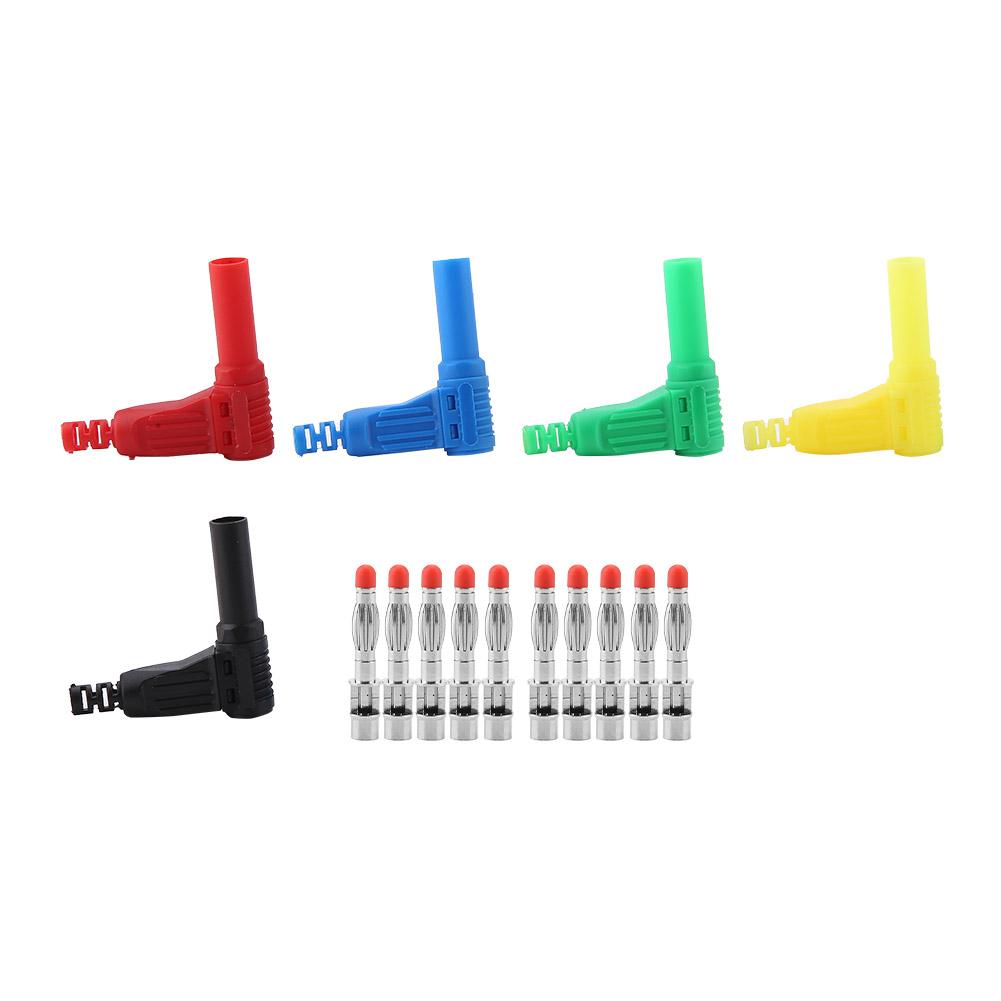 10pcs P3014 4mm Banana Plug Safety Seal Protection Shrouded Right Angle Cable Wire Connector