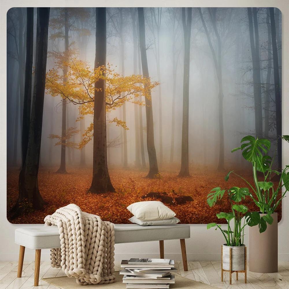 

Узор «Лесная тропа» раннего утра, висящая ткань, гобелен для спальни, гостиной, украшение для дома, гобелен 100x75cm