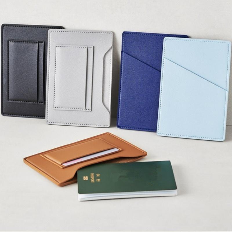 Simple Solid Color Passport Cover Multifunctional Pu Leather Card Holder Passport Clip Airplane Check-In Ticket Folder Travel