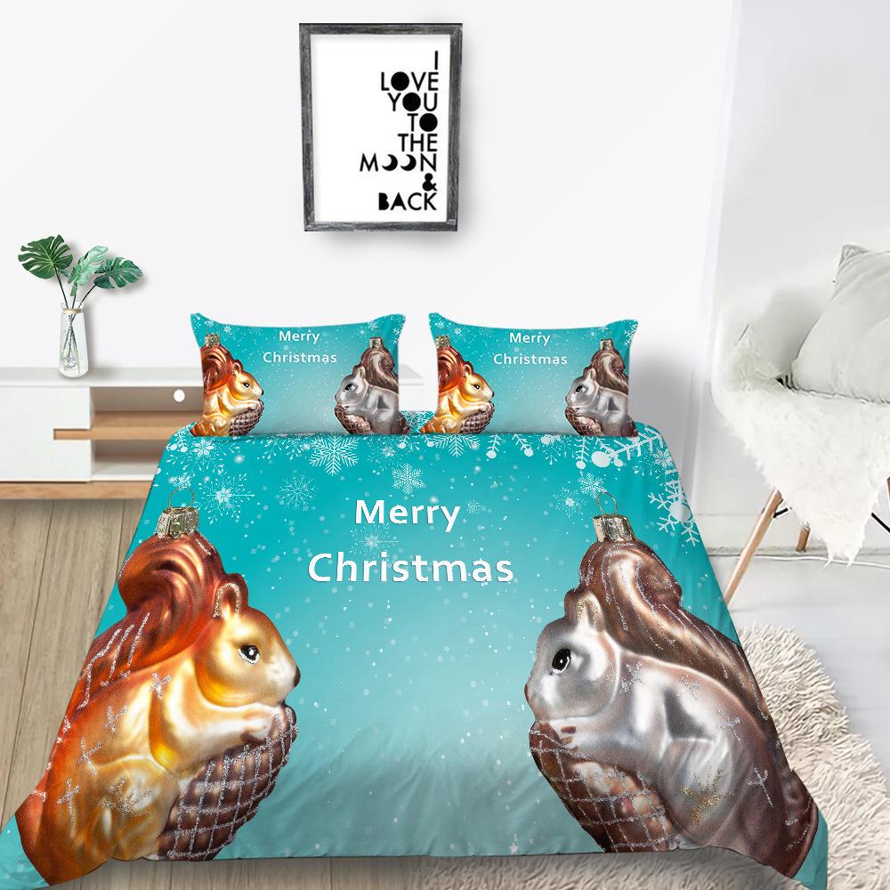Christmas Gift Quilt Cover Pillowcase Two Or Three-Piece Set Digital Printing Polyester Cartoon Series