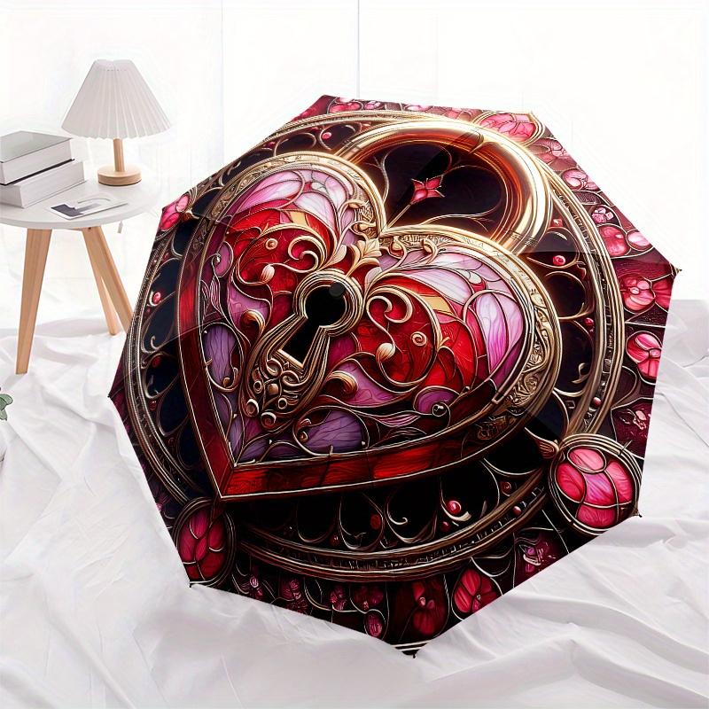 Stained Heart Keyhole OrnamentUmbrella, Portable 3-Fold Compact Umbrella,Christmas Gift ES638