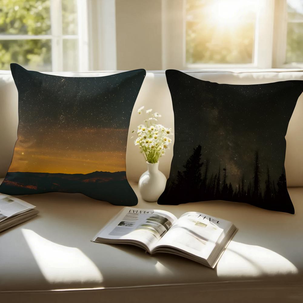 Beautiful Night Stars Cushion Cover Pillowcase Antidustmite Invisible Zipper Short Plush Sofa Cushion