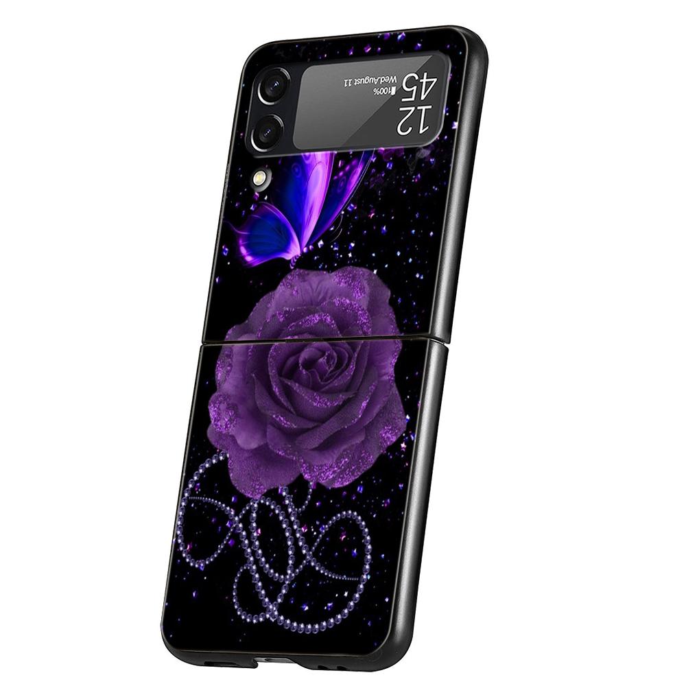 Butterfly Lavender Higan Flower Phone Cover For Samsung Galaxy Z Flip 4 Case Black For Samsung Z Flip 3 5G Hard PC Foldable Bag