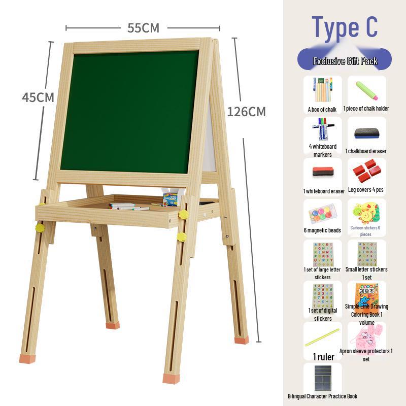 Solid Wood Children's Erasable Chalkboard Easel for Writing & Drawing