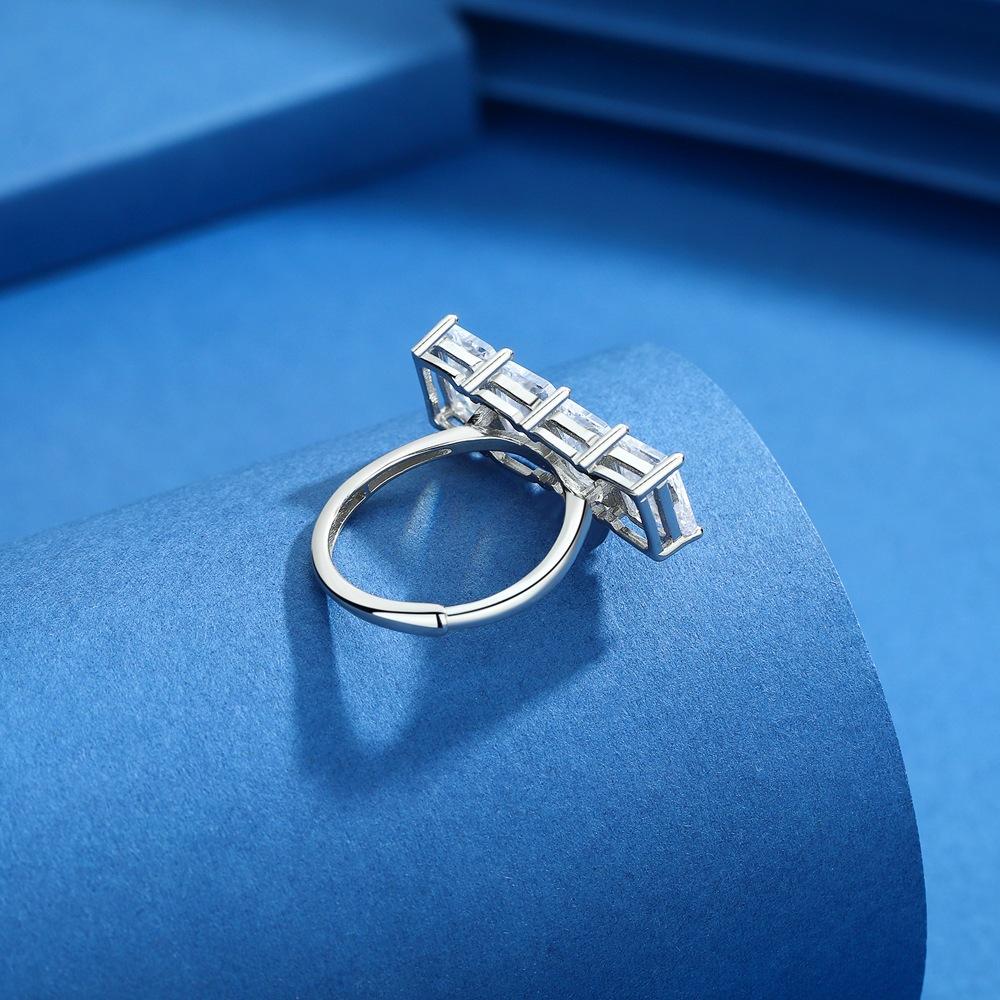 S925 Sterling Silver Sugar Cube Ring Niche Temperament High Sense Light Luxury Square Gemstone Open Ring Fashion Decorative Ring