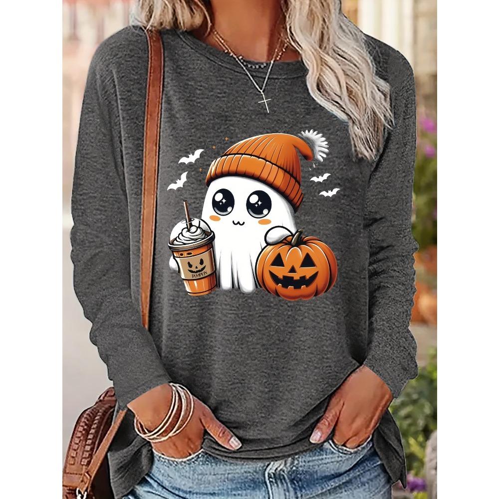 Halloween Ghost Print Women S Long Sleeve T-Shirt Clothing S