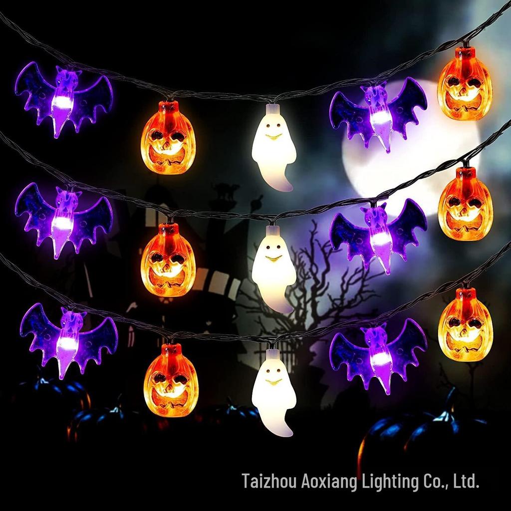 Halloween LED String Lights - Pumpkin, Spider, Ghost, Horror Decor, Marigold Colored Small Lights