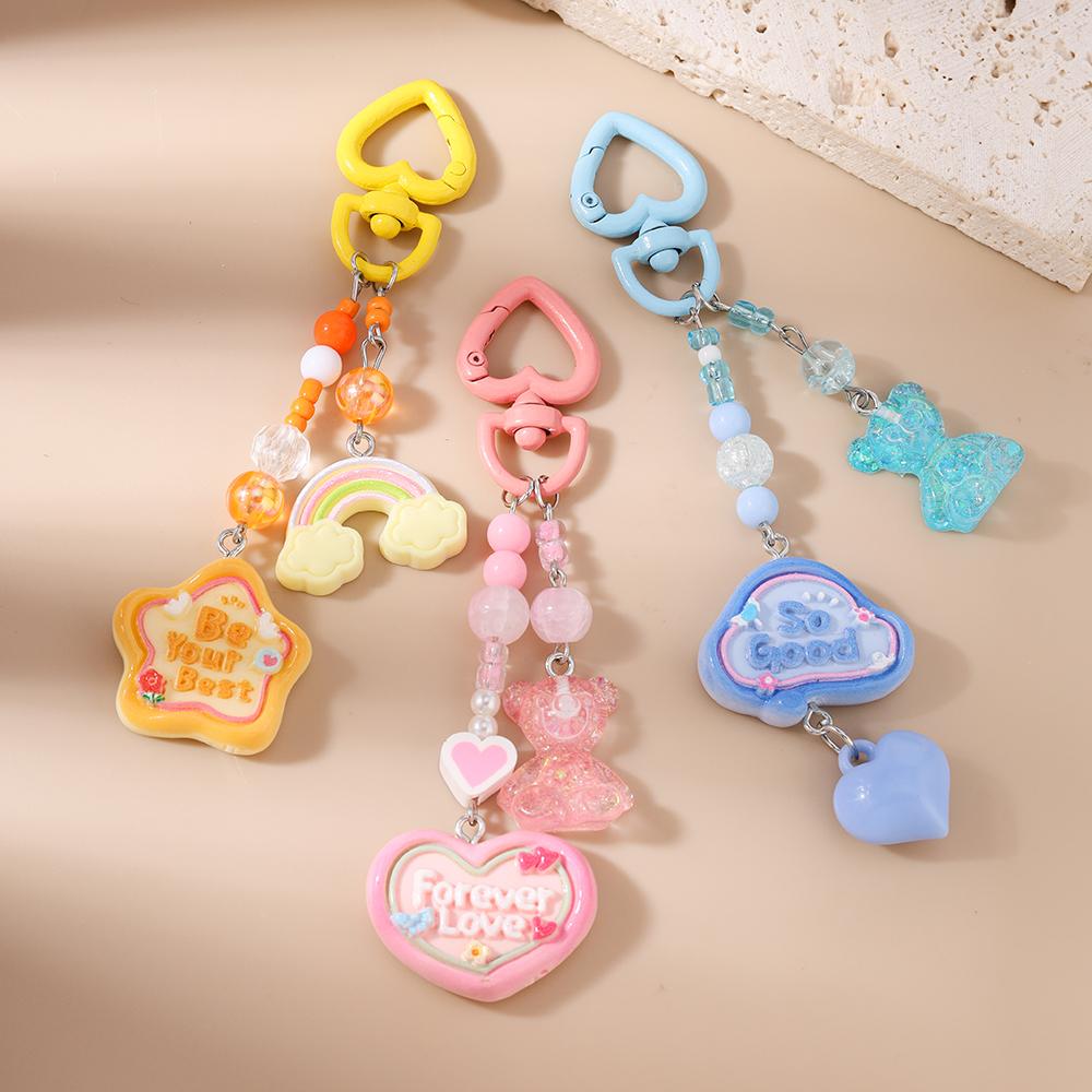 Cute Resin Star Love Heart Key Chain Women Girls 3D Bear Key Ring Pendants for Handbag Charms DIY Kid's Jewelry Gift