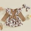 Baby Girls Spring Outfits Short Sleeve Ribbed Romper + Suspender Skirt + Headband Set Newborn 3 Piece Clothes