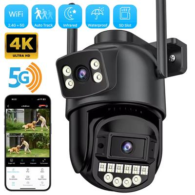 Venkovní 4K 8MP HD Wifi PTZ kamera s dvojitým objektivem, AI automatické sledování, IP kamera s CCTV, audio a video dohled, P2P, iCSee