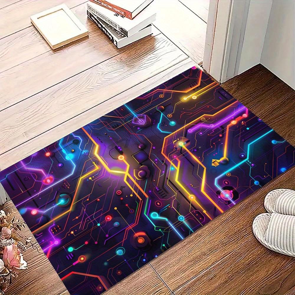 Vibrant Gradient Circuit Board Design Puzzle Pattern Office Chair Mat,Decorative Polyester Carpet for Home and Office,Holiday Gift Idea,High