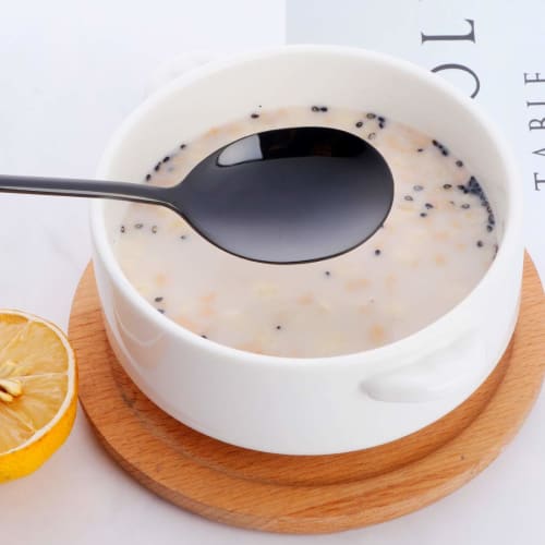 Bisda Cutlery Set, Spoon and Fork, Black, Serves 2, Stainless Steel, Durable, Mirror Finish, Perfect for Curry, Pasta, Salad, Soup, and Guests (Set of