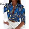 Women's New 3D Christmas Print Long Sleeve Blouses Elegant Lapel Long Sleeve Tops Winter Spring Single-Breasted Basic Shirt