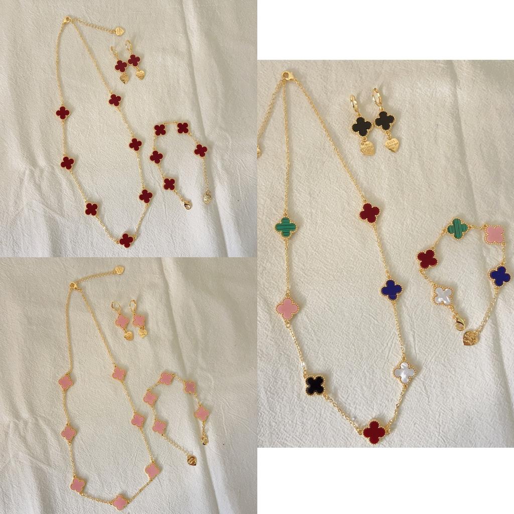 3PCS Four Leaf Clover Necklace Bracelet Earrings Three Piece Set Versatile Lucky Four Leaf Clover Five Flower Bracelet Clavicle Chain Earrings