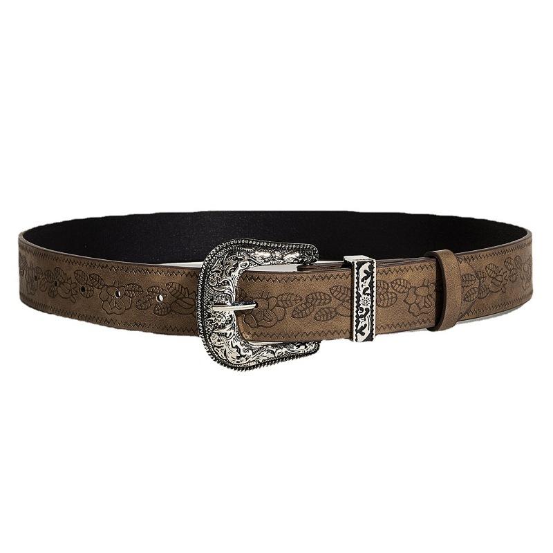 Spice Girl Brown Texture Niche Pin Buckle Belt Women'S Belt Print Pattern Belt Unisex