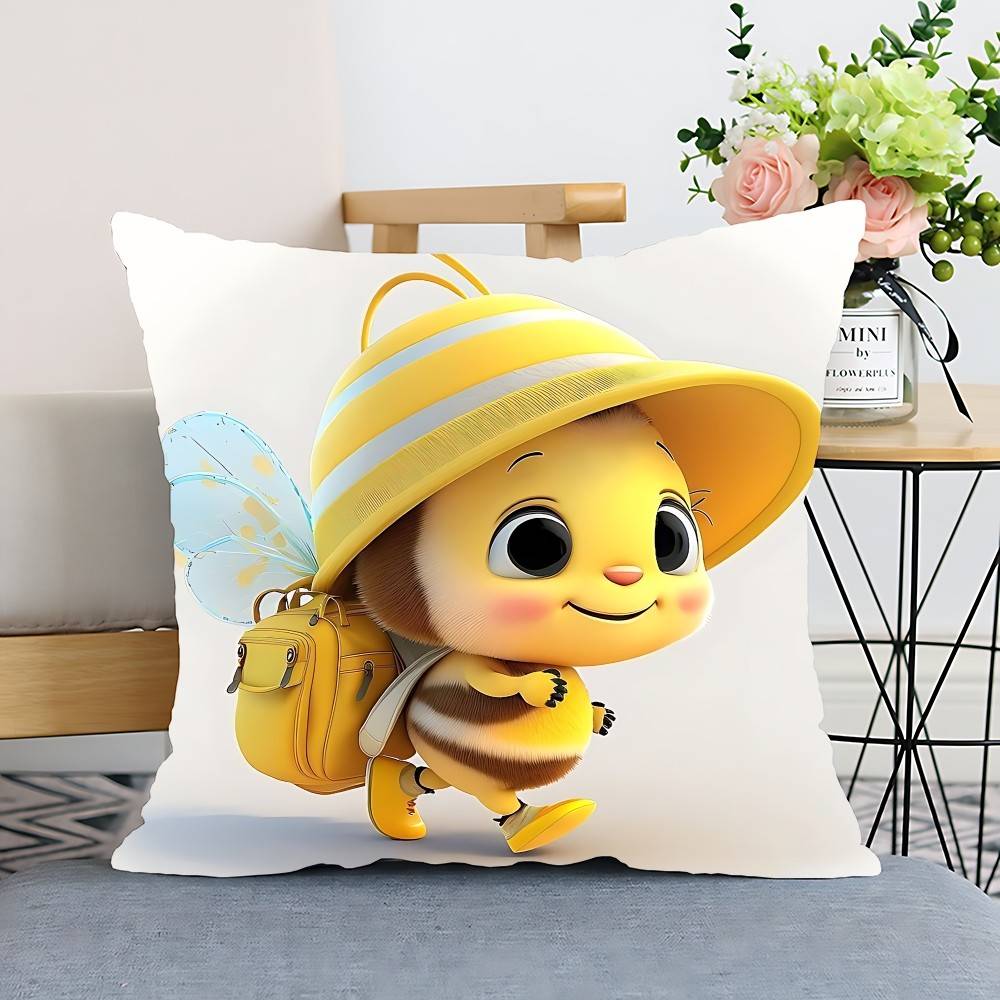 Bee & Letter Graphic Pillow Case Cushion Cover Polyester Pillowcase Decorative Sofa Cushion Pillowcase Home Decor