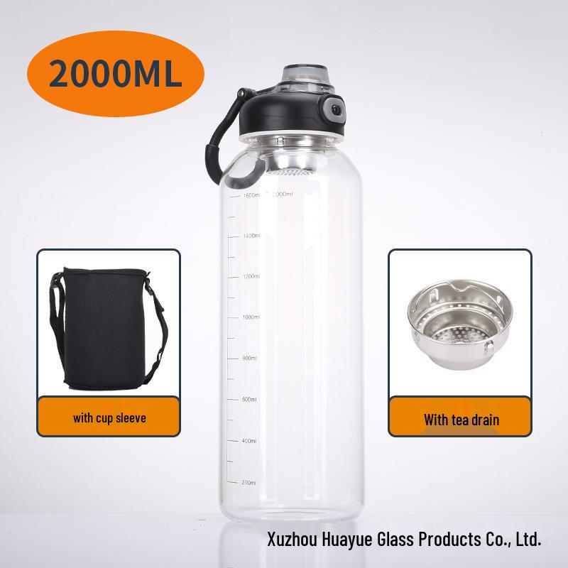 Large Capacity Borosilicate Glass Water Bottle with Locking Flip-Top and Tea Infuser