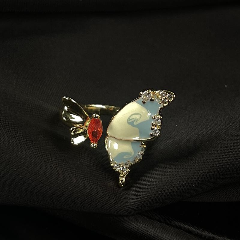Butterfly Dripping Oil Open Ring, Personality, Niche Design, Cold Wind Ring, Stacked Index Finger Ring, Female