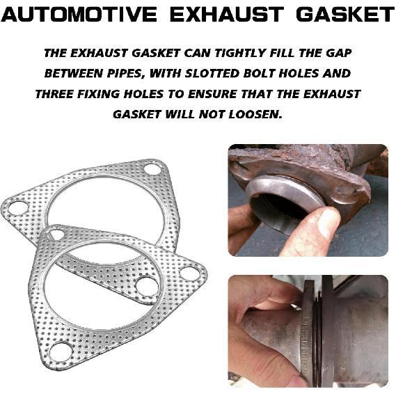 2PCS Exhaust Gasket 3 Bolt Metal Exhaust Pipe Seal Gasket for Multifunctional Manifold/Header/Muffler/Catalytic Converter/Exhaust Turbo,3 Holes High
